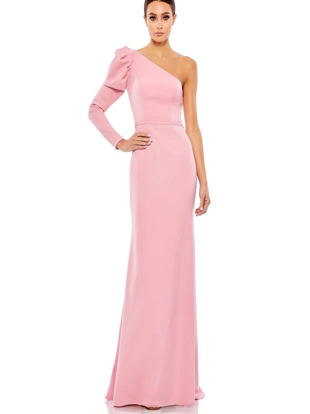NWT - Mac Duggal One-Shoulder Pale Pink Gown with Statement Sleeve